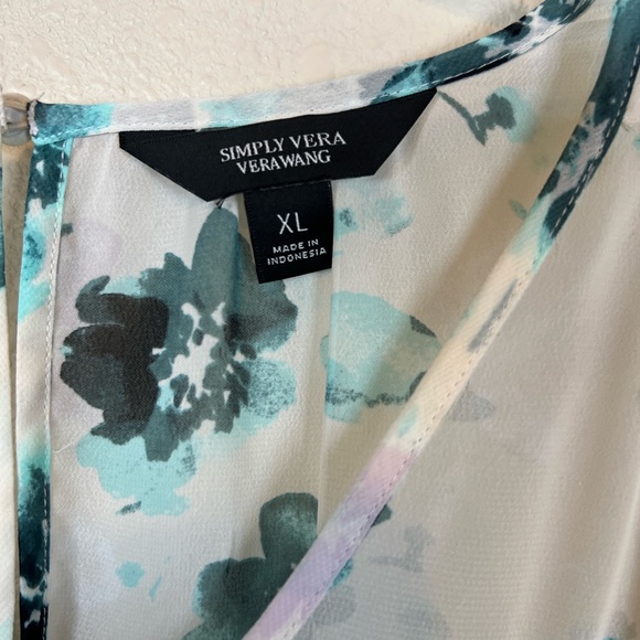 Simply Vera Vera Wang White Midi Dress with Teal Floral Print. Size XL - Picture 3 of 5